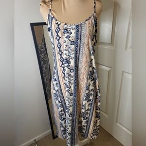 Full Circle Trends - Blue White Pink Midi Dress, Size 2X